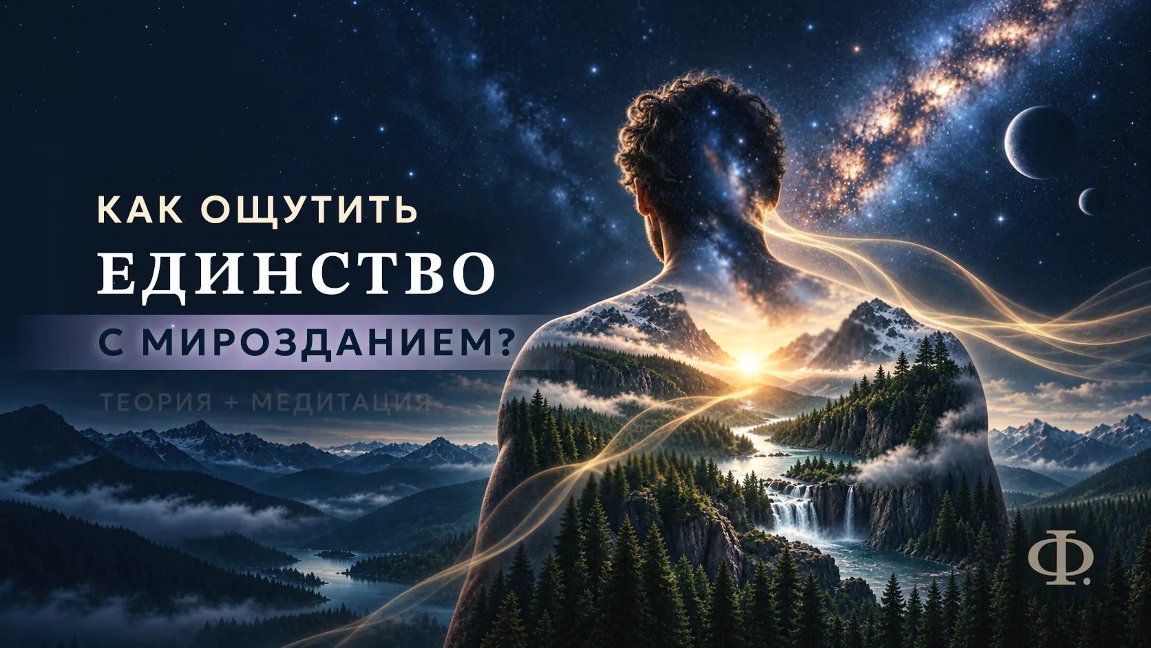 Силуэт человека на фоне Земли и звёзд; обложка статьи о единстве с Мирозданием