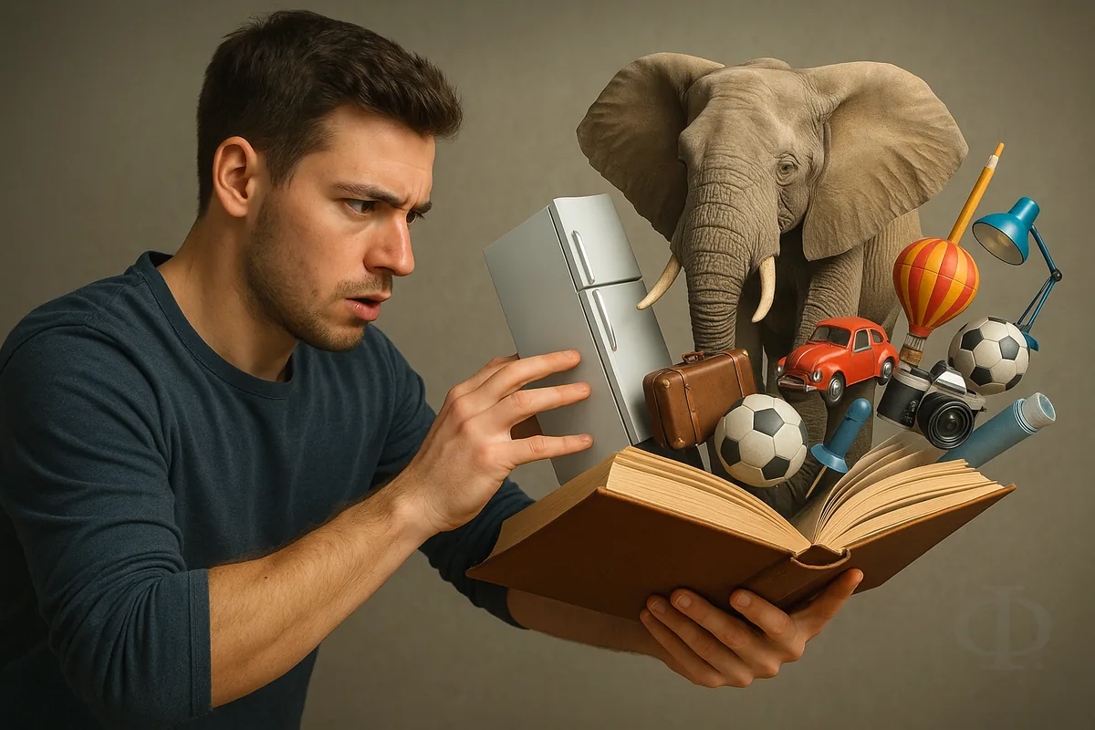 Из раскрытой книги появляются животные, предметы и здания